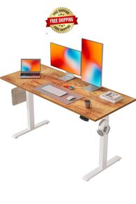 Electric Standing Desk, 120 x 60 cm Height Adjustable Sit Stand Desks with Splice Board and Memory Smart Pannel, Home Office Desk, Light Brown