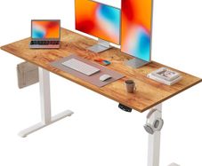 Electric Standing Desk, 120 x 60 cm Height Adjustable Sit Stand Desks with Splice Board and Memory Smart Pannel, Home Office Desk, Light Brown