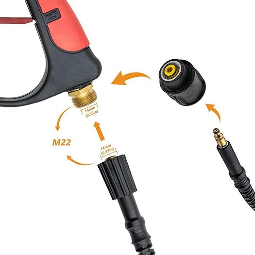 4000PSI Pressure Washer Long Gun,with Replacement Wand Extension, 5 Nozzle Tips, M22 14MM & Karcher Quick connector for Car Washer Cleaning Tool (FREE POSTAGE)