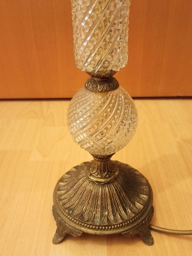 Tall  Brass Base & Cut Glass Column Table Lamp with decorative sphere  Height 48 cm