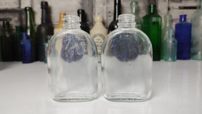 337 - Set of 2 Vintage Clear Glass Collectible Decorative Flask Bottles