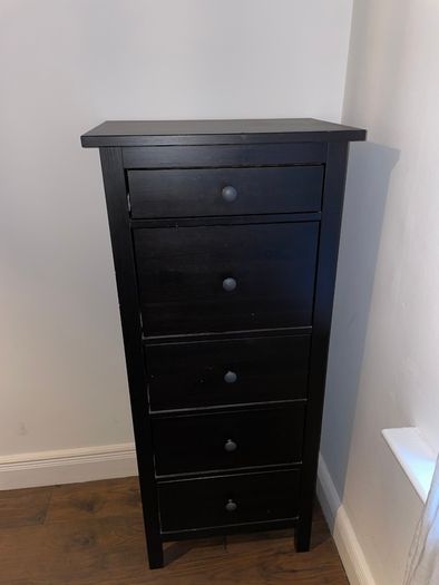 Black five-drawer chest of drawers