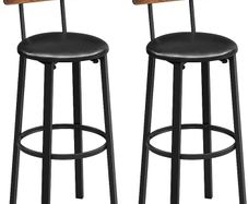 NEW SALE Bar Stools, Set of 2 PU Upholstered Breakfast Stools, 75.4 cm Tall Seat, Footrest, Simple Assembly, Industrial, for Dining Room Kitchen Counter Bar, Rustic Brown and Black