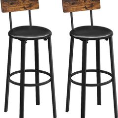 NEW SALE Bar Stools, Set of 2 PU Upholstered Breakfast Stools, 75.4 cm Tall Seat, Footrest, Simple Assembly, Industrial, for Dining Room Kitchen Counter Bar, Rustic Brown and Black