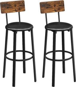 NEW SALE Bar Stools, Set of 2 PU Upholstered Breakfast Stools, 75.4 cm Tall Seat, Footrest, Simple Assembly, Industrial, for Dining Room Kitchen Counter Bar, Rustic Brown and Black