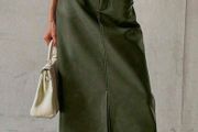 Green PU leather long skirt, size 10