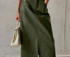 Green PU leather long skirt, size 10