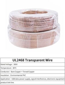 20M 30AWG Electrical Wire 2 Pins Transparent Cable 30AWG - 16AWG UL2468 PVC Speakers Audio Headphone LED Strip Lamp Extension Cord