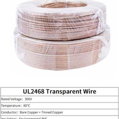 20M 30AWG Electrical Wire 2 Pins Transparent Cable 30AWG - 16AWG UL2468 PVC Speakers Audio Headphone LED Strip Lamp Extension Cord