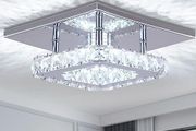 Mini Crystal Chandelier Mount Ceiling Light in Chrome Finish - Pendant Lighting for Living Room, Kitchen, Office, Bedroom, Dining Room, Island (White Square)