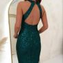 Long halter neck slim emerald green gown Image 3