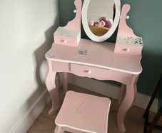 Kids Wooden Vanity Table with Stool