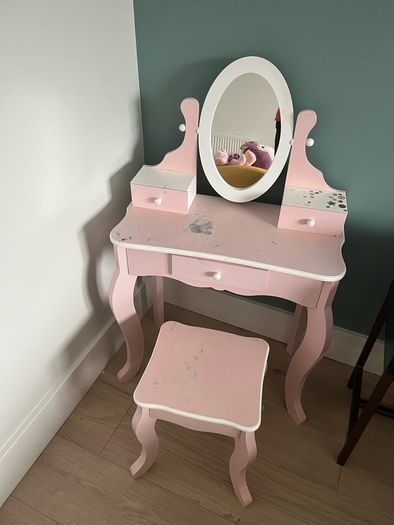 Kids Wooden Vanity Table with Stool