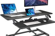_Sit-stand desk height-adjustable desk top, ergonomic desk converter for computers, laptops and office supplies, compatible with monitor holder, black