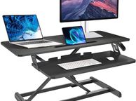 main image for ad _Sit-stand desk height-adjustable desk top, ergonomic desk converter for computers, laptops and office supplies, compatible with monitor holder, black
