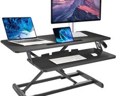 _Sit-stand desk height-adjustable desk top, ergonomic desk converter for computers, laptops and office supplies, compatible with monitor holder, black
