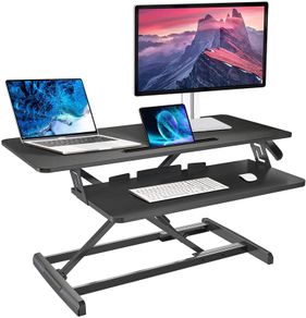 _Sit-stand desk height-adjustable desk top, ergonomic desk converter for computers, laptops and office supplies, compatible with monitor holder, black