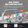 Faucet with Pre-Rinse Sprayer, 36" (91.4 cm) Height, 8" (20.3 cm) Center, 12" (30.5 cm) Swing Spout, Wall Mount Kitchen Sink Faucet, Brass Constructed Device with Pull Down Spray, for 1/2/3 Compartment Sink Image 5
