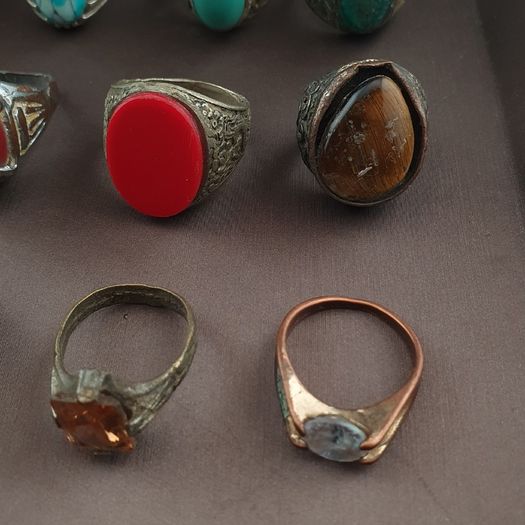 Antique Handmade Mix Brass with Mix Stone Glass Rings Lot Of 15