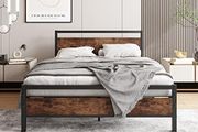 Double Bed Frame with Wooden Headboard,Heavy Duty Metal Platform Bed Frame Double