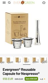Evergreen Reusable pods for Nespresso Original