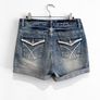 Pre Owned High-Waisted Mid-Wash Denim Shorts Image 2