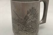 19th Century Chinese Pewter Engraved Dragon Mug - Marked