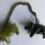 Antique Bog Oak Victorian Pig Charm with Stanhope viewer and Jade Carved Pig Pendant Charm Fob Image 2