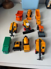 Toy cars diggers, trucks, dumper trucks, cement mixer, road roller and more.