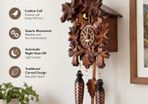 Traditional Carved Cuckoo Clock with Music  Quartz Movement, 12 Melodies & Light Sensor