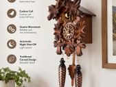 Traditional Carved Cuckoo Clock with Music  Quartz Movement, 12 Melodies & Light Sensor