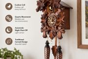 Traditional Carved Cuckoo Clock with Music  Quartz Movement, 12 Melodies &amp; Light Sensor