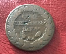 French 5 Centimes coin -Dupre series -L'AN 8