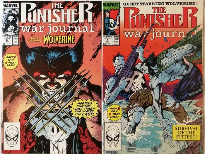 The Punisher War Journal #' 6 & 7 1st Punisher VS Wolverine (Jim Lee Art - 1989)