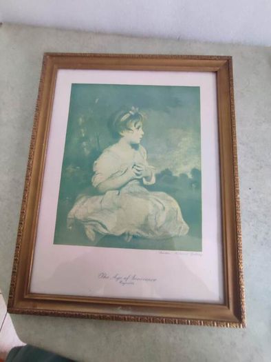 RARE FIND OLD ANTIQUE Classic in Vintage Wooden and Gilded Plaster Traditional Little Girl Portrait Print Frame Art French Country Girl.