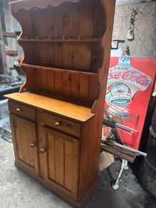 Pine Welsh dresser with plate rack and cup hooks