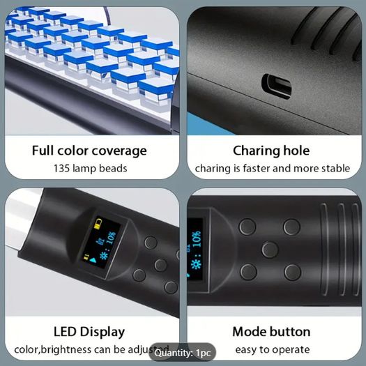 BTFOOR RGB LED Photography Light Wand - USB Rechargeable, Adjustable Brightness & Temperature, Colorful Video Stick for Studio & Party Lighting