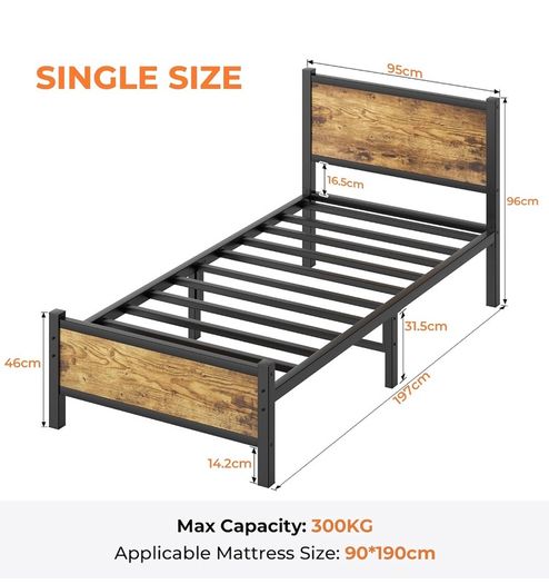 3ft Single Bed Frame, Single Bed with Heavy Duty Metal Slats Support Under-Bed Storage, Noise Free, Easy Assembly, No Box Spring Needed