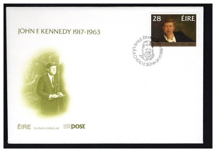1988 Ireland 25th Death Anniversary of the US President John Fitzgerald Kennedy (JFK) Commemorative Stamp First Day Cover (FDC)