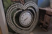 large black and crystal heart clock