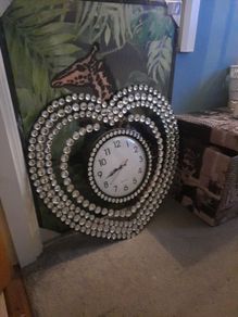 large black and crystal heart clock