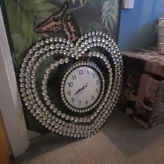 large black and crystal heart clock