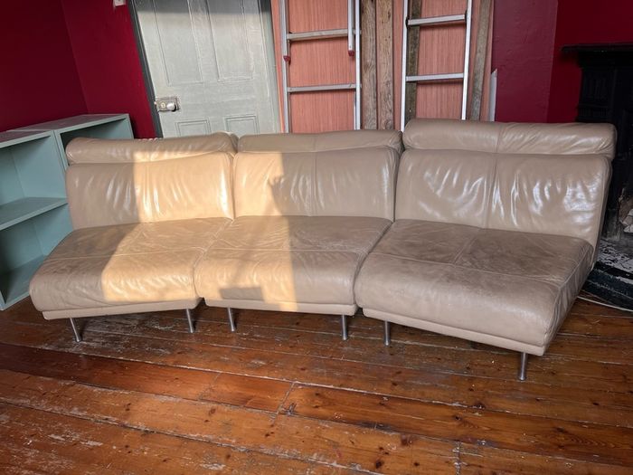 Natuzzi tan leather sofa modular 3 seater well used