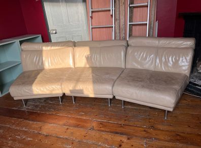 Natuzzi tan leather sofa modular 3 seater well used