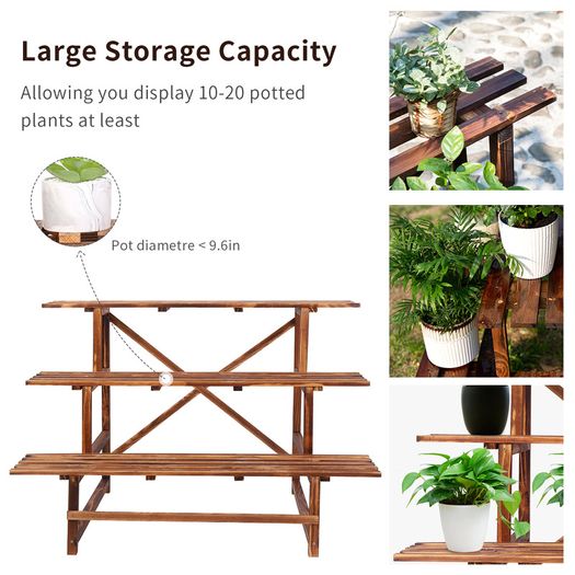 Large 3 Tier Stair Style Wood Plant Stand Patio Rack Outdoor/Indoor Garden Shelf