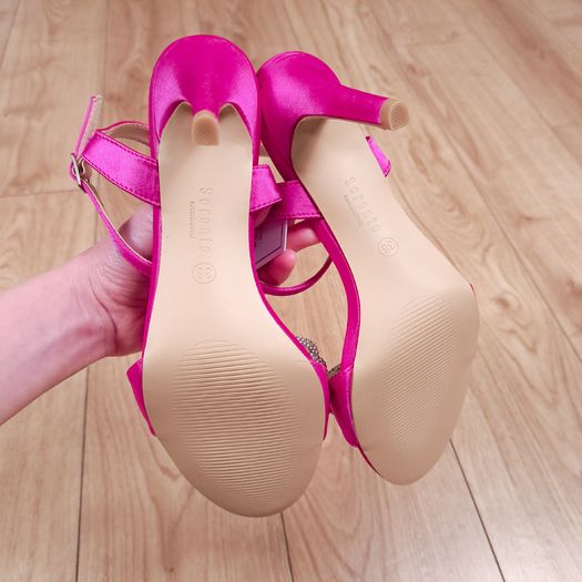 Sorento Fuchsia Pink Satin Diamante Bow High Heel Sandals 5UK/38EU