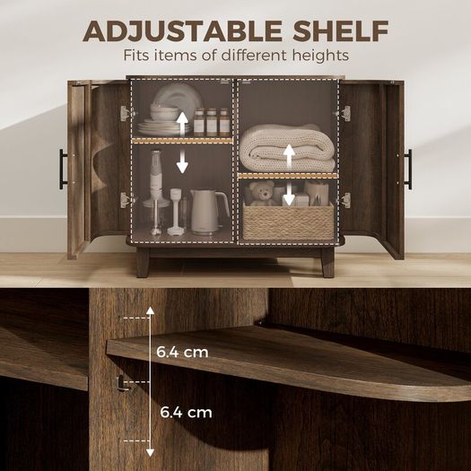 Sideboard Buffet Cabinet with 2 Curved Doors, Adjustable Shelf and Legs Dark Walnut