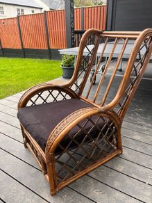 Vintage Rattan Armchair, Wicker Boho Chair