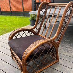 Vintage Rattan Armchair, Wicker Boho Chair