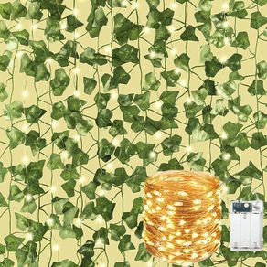 12Pack Vines with LED String Lights, Room Decor Fake Ivy, Wall Decor Artificial Ivy Garland, Garden Decor Fake Vines, Artificial Plants Leaves Aesthetic Garden Accessories(84Ft)